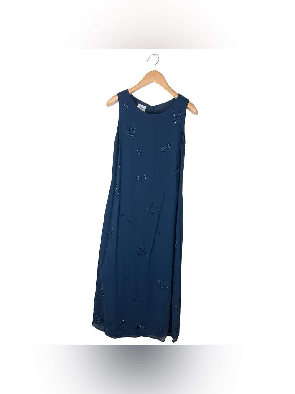 Vintage 90s Y2K Laura Ashley Floral Beaded Navy Blue Maxi Dress Women’s Size 12
